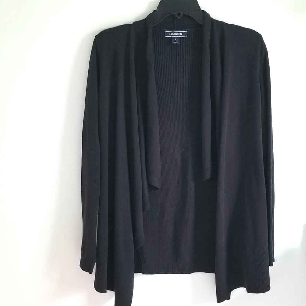 Land's End black ribbed draped cardigan sweater